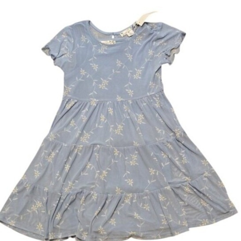 Knit Works NWT Girls Light Blue Floral Mesh Tiered Babydoll Dress Size 6X NEW